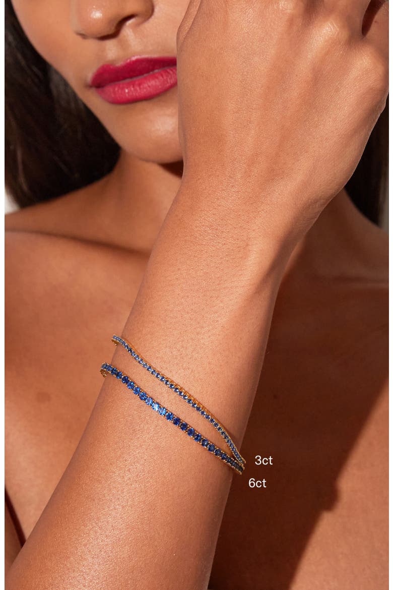 Lab Grown Blue Sapphire Tennis Bracelet - 6ct, Alternate, color, Yellow Gold Vermeil