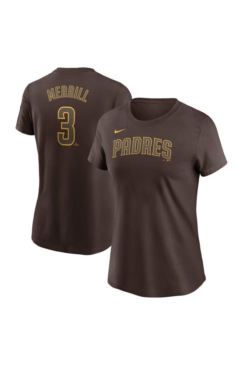 Women's Nike Jackson Merrill Brown San Diego Padres Fuse Name & Number T-Shirt, Main, color, Brown