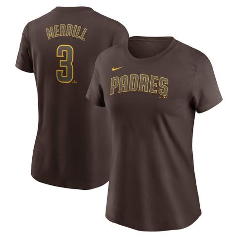 Women's Nike Jackson Merrill Brown San Diego Padres Fuse Name & Number T-Shirt