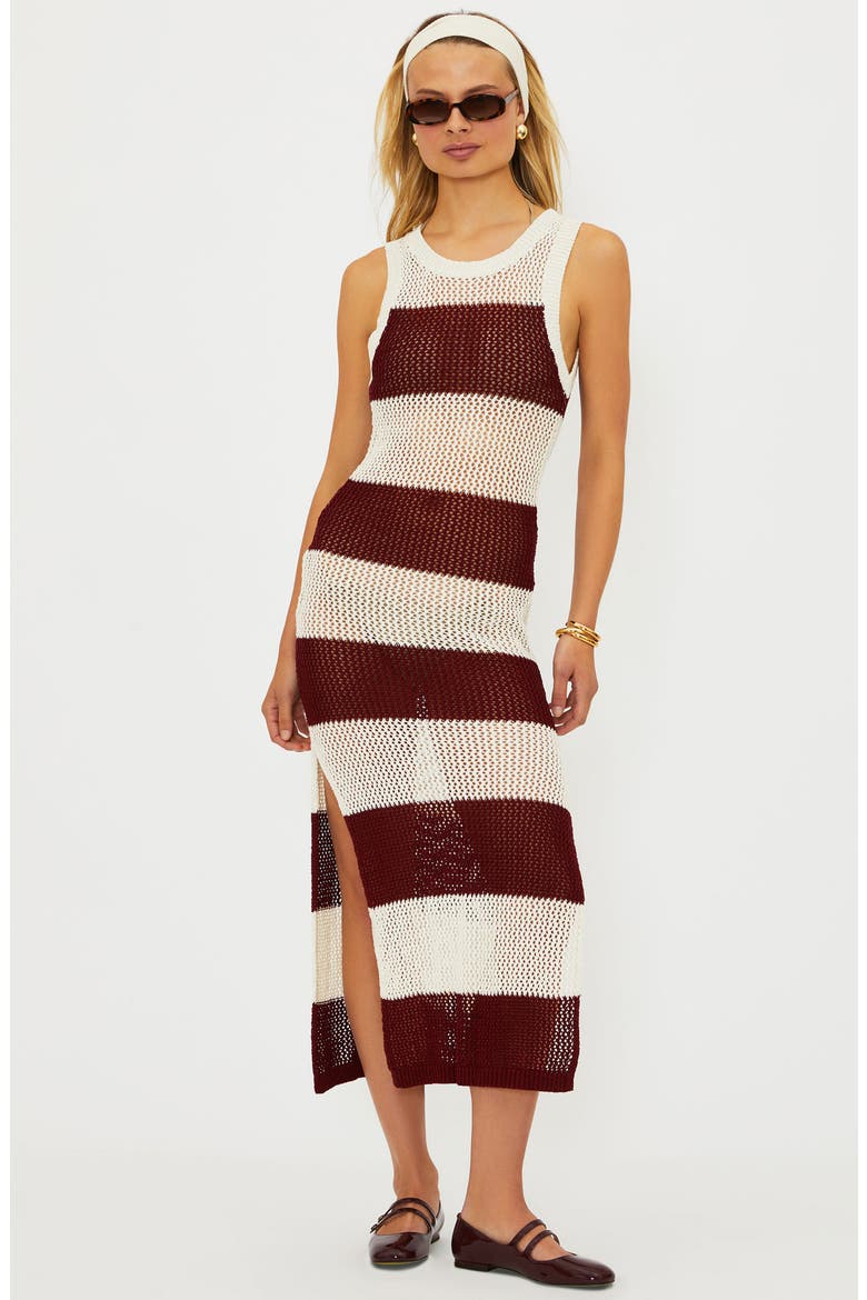 Holly Stripe Sheer Open Knit Cover-Up Dress, Alternate, color, MERLOT STRIPE