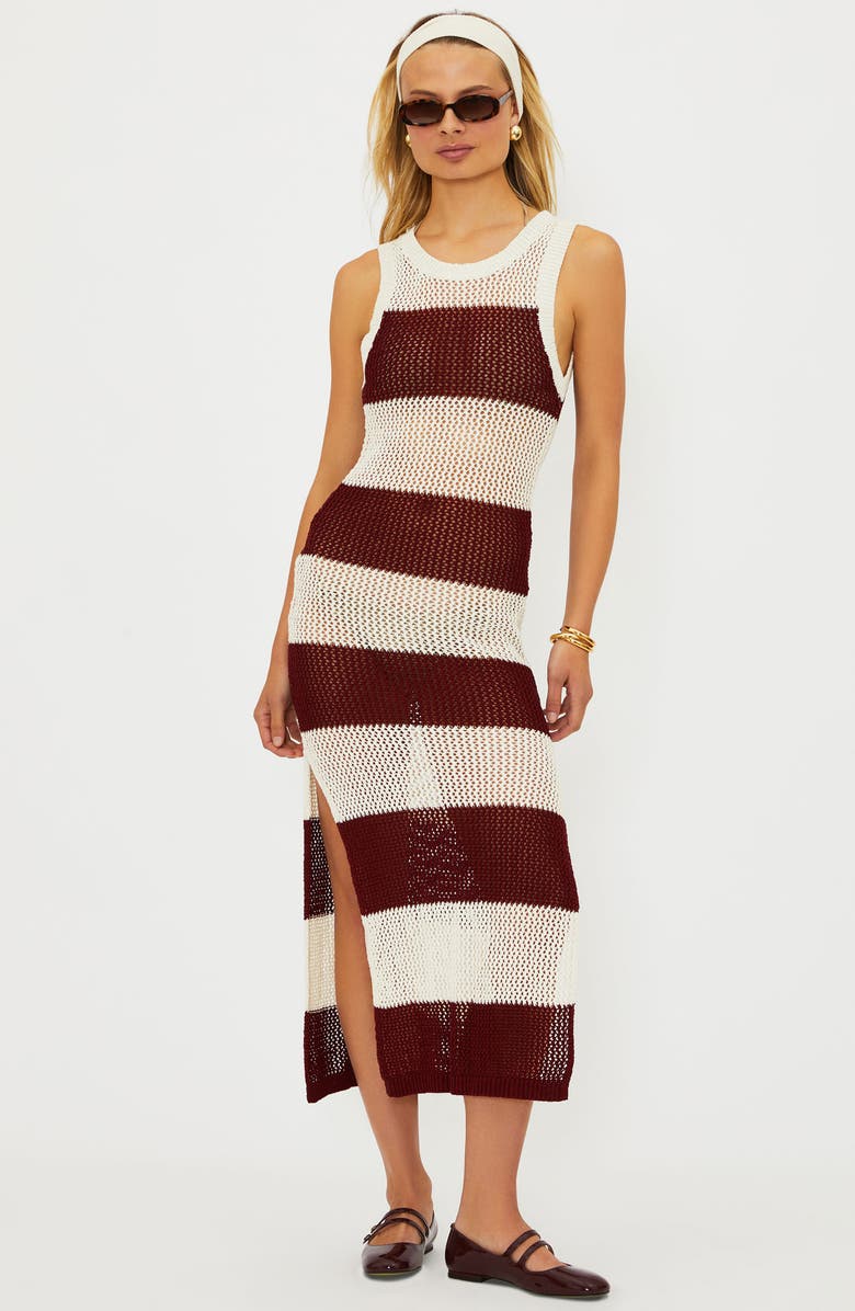 Beach Riot Holly Stripe Sheer Open Knit Cover-Up Dress, Alternate, color, Merlot Stripe