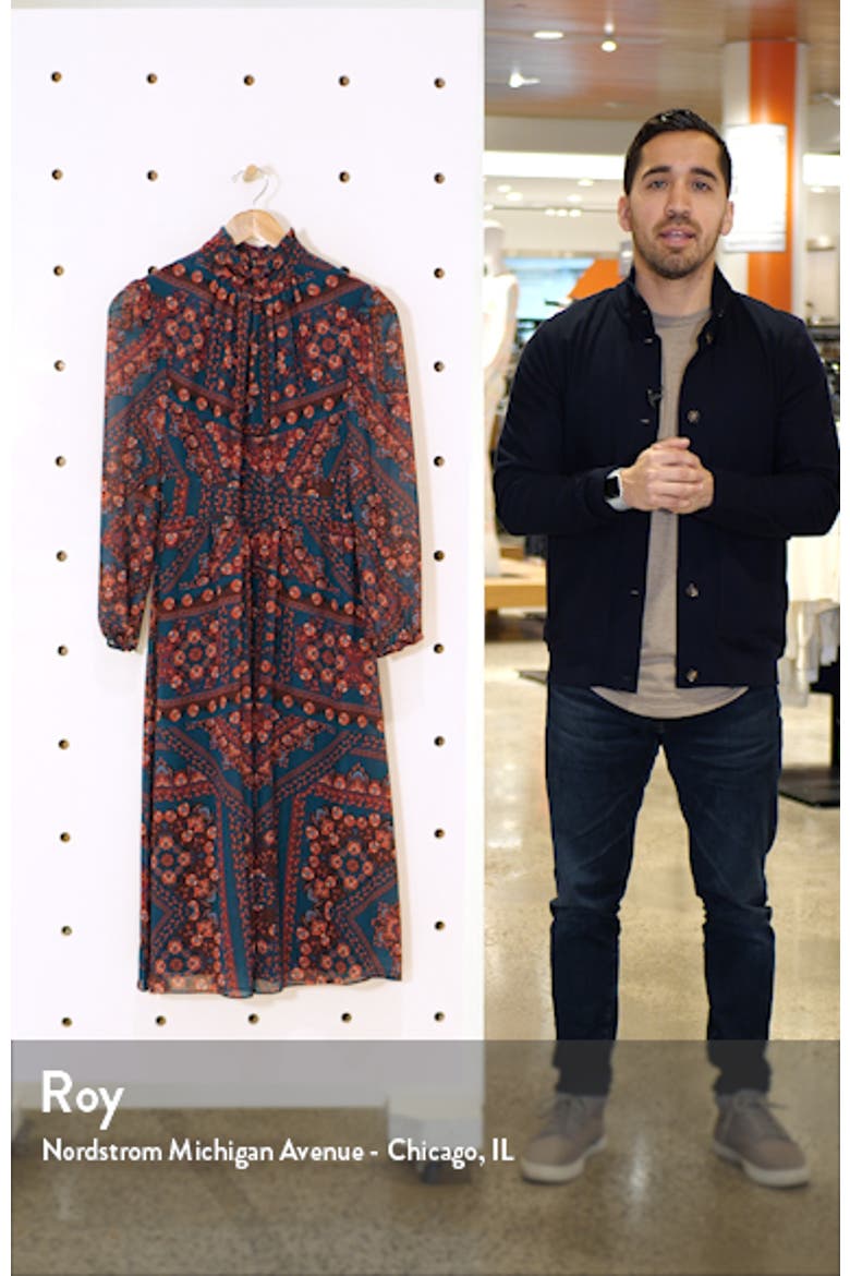 Tile Print Mock Neck Long Sleeve Midi Dress video