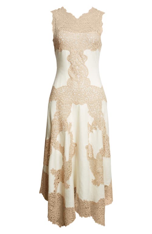 Ulla Johnson Arlette Lace Detail Handkerchief Hem Linen Dress In Neutral