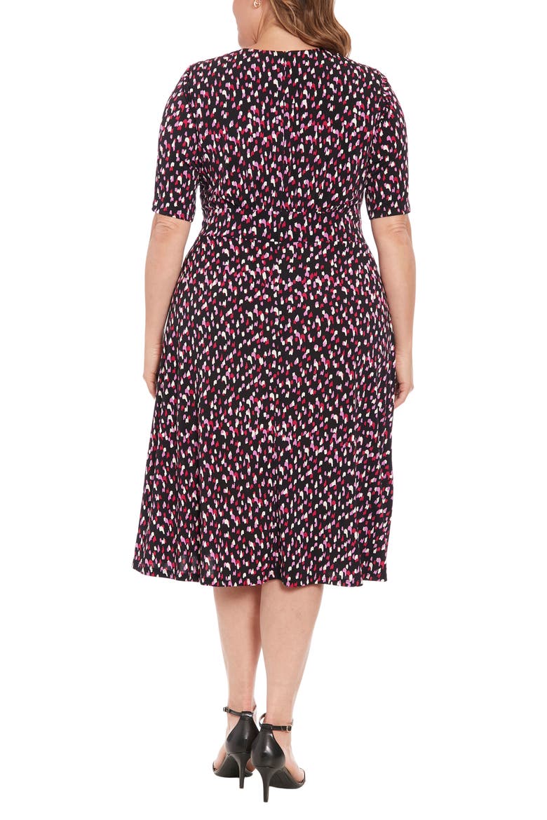 Elbow Sleeve Fit & Flare Midi Dress, Alternate, color, BLACK/ ORCHID