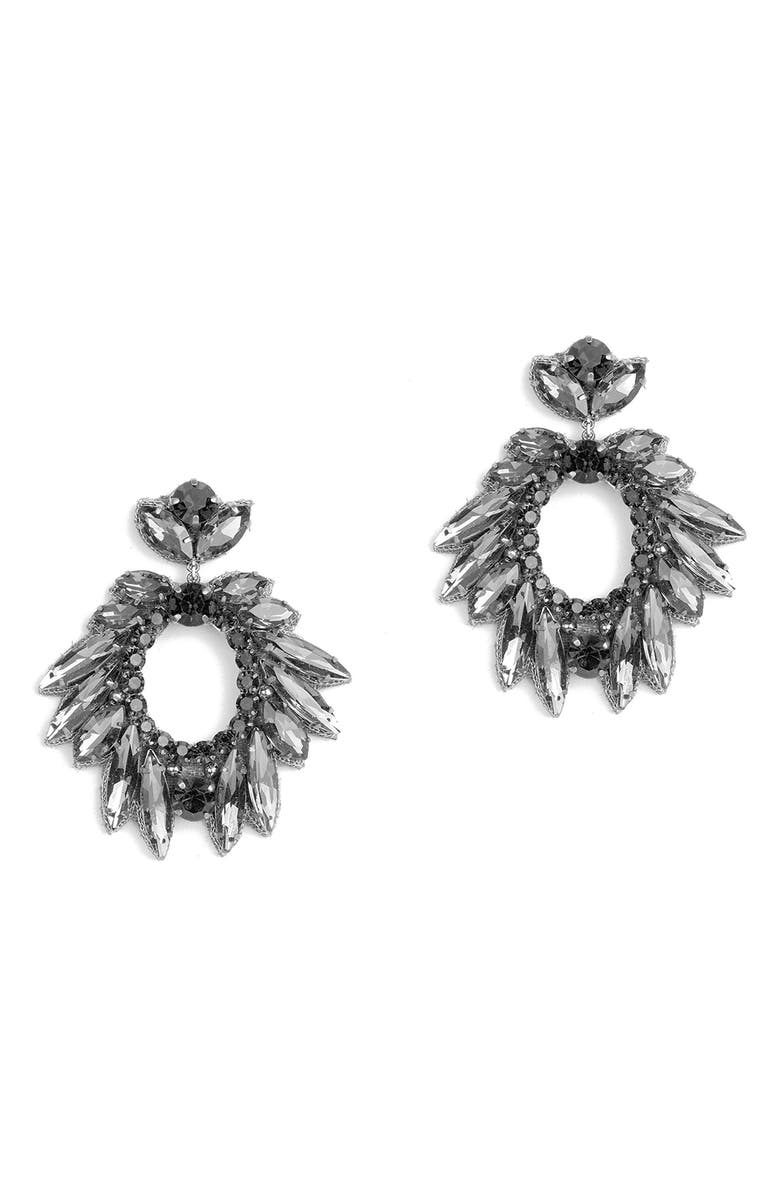Deepa Gurnani Zienna Crystal Drop Earrings, Main, color, Gunmetal
