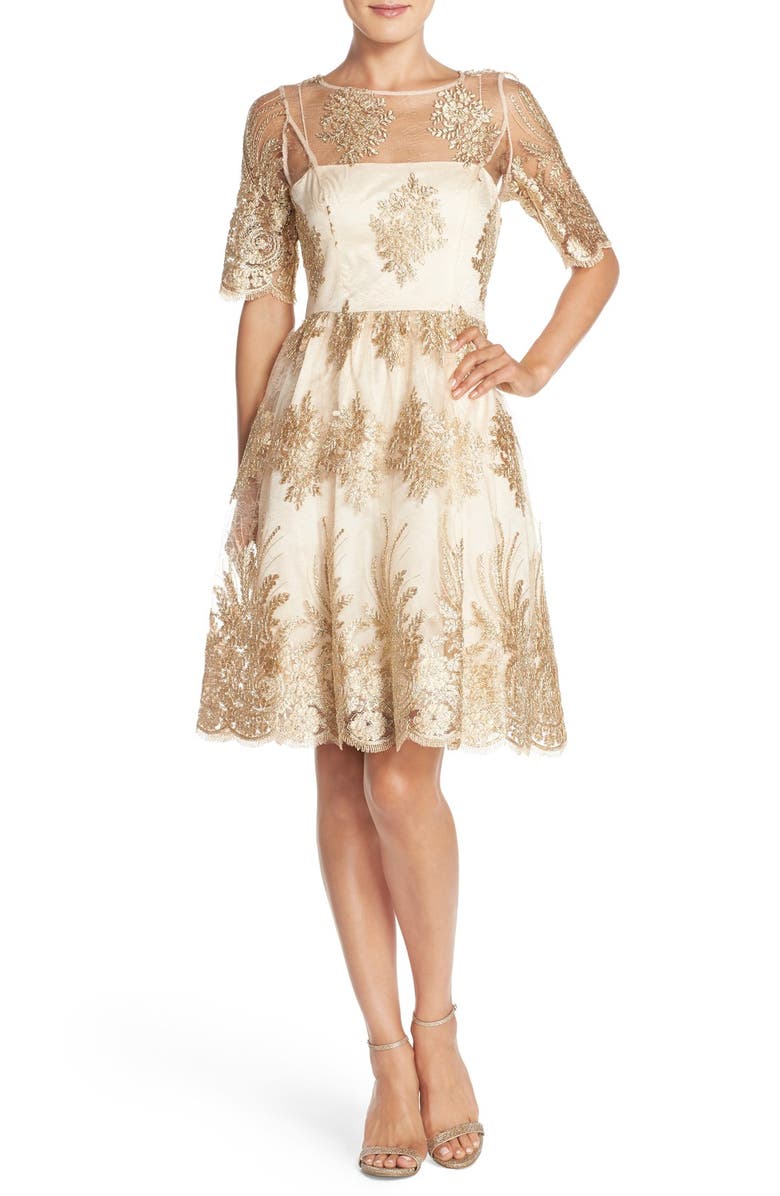 Adrianna Papell Embroidered Lace Fit & Flare Dress, Main, color, 
