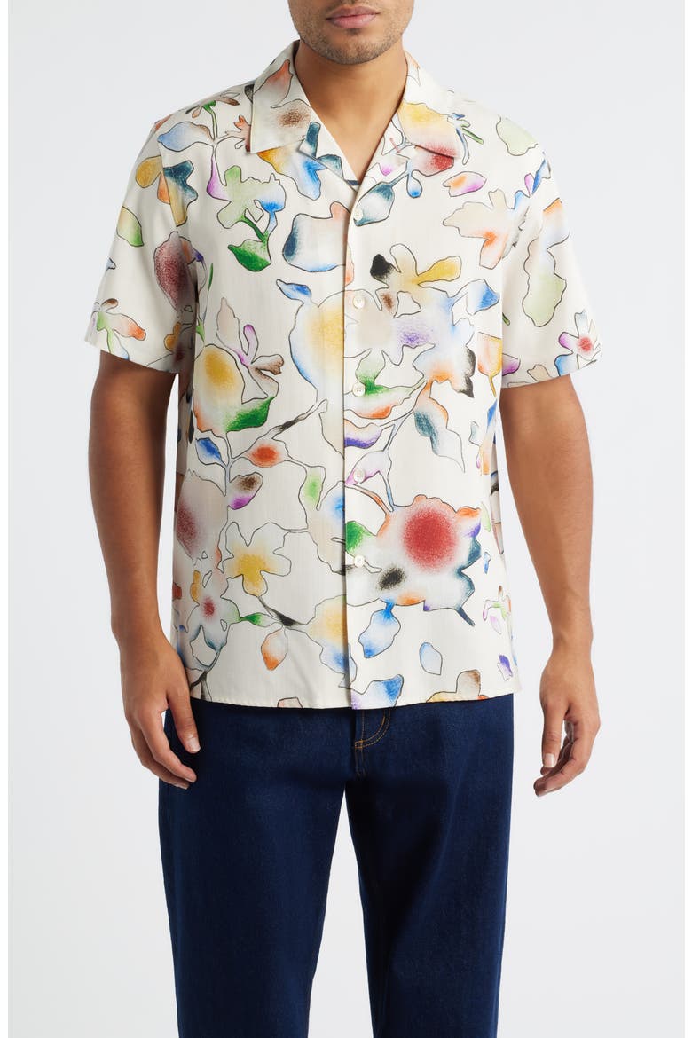Casual Fit Floral Short Sleeve Button-Up Shirt, Main, color, WHITE