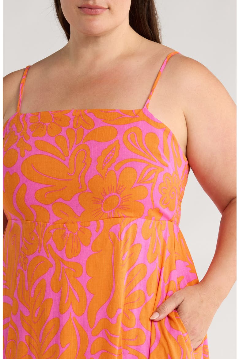 Kaci Floral Vin Smocked Sundress, Alternate, color, ORANGE/ FUCHSIA