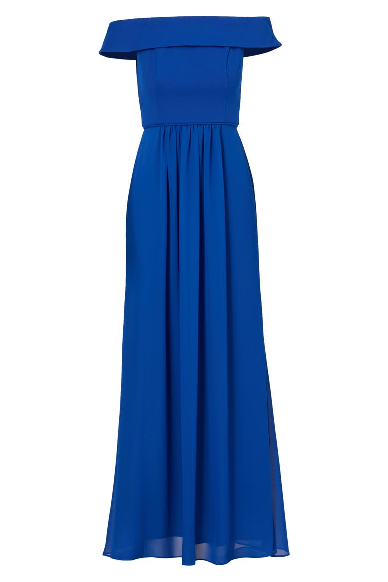 Off the Shoulder Crepe Chiffon Gown, Alternate, color, VIOLET COBALT