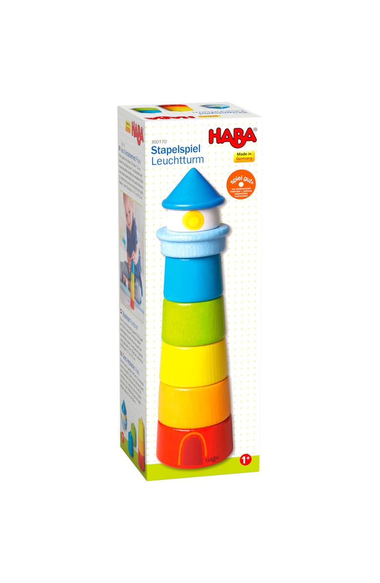 HABA Wooden Stacking Toy Rainbow Lighthouse, 8-Piece Building Blocks Set, Educational Wooden Toddler Toys for Motor Skills, Ages 1 and up, Alternate, color, Multi