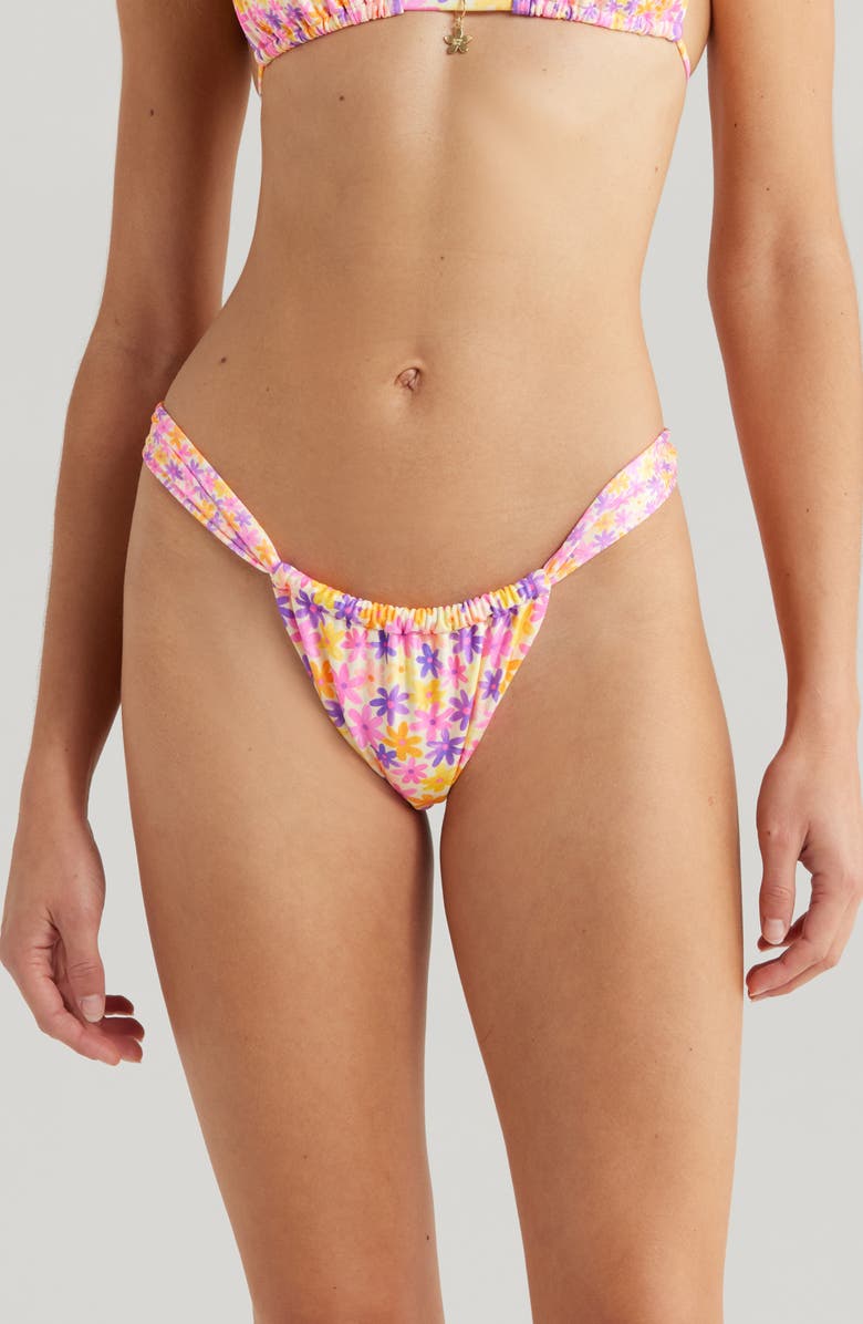 Kulani Kinis Ruched Thong Bikini Bottoms, Main, color, Daisy Dreamer