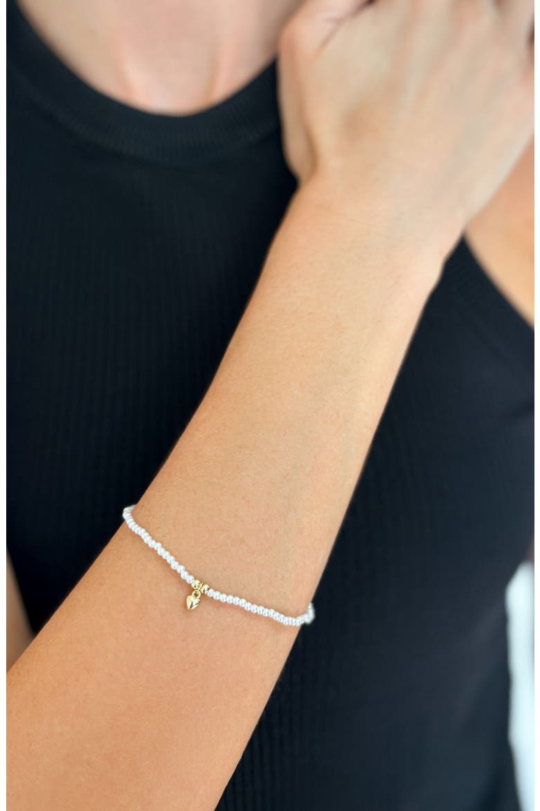 2mm Faux Seed Pearl & Heart Charm Bracelet, Alternate, color, WHITE