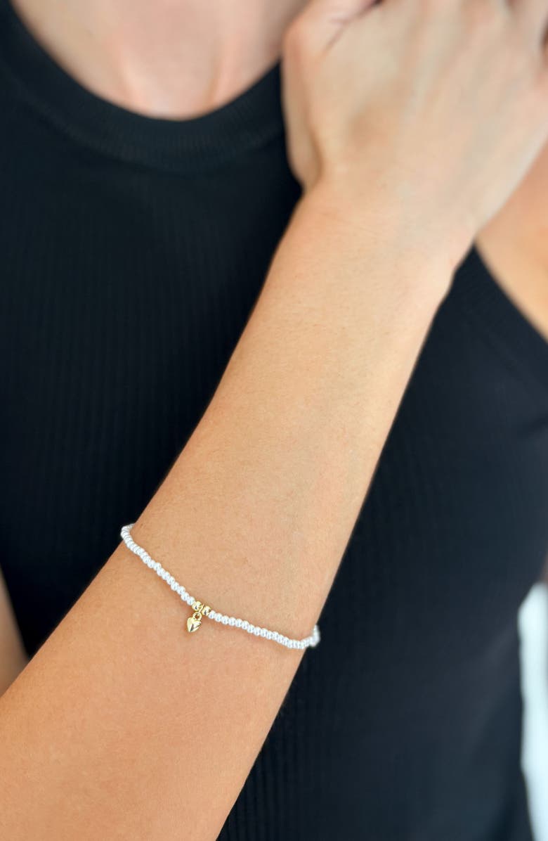 Adornia 2mm Faux Seed Pearl & Heart Charm Bracelet, Alternate, color, White