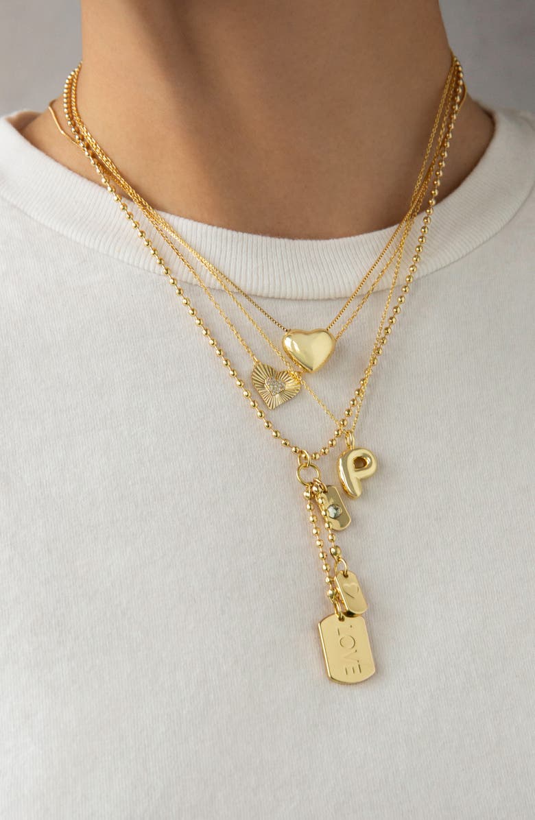 MARLYN SCHIFF Pavé Etched Heart Pendant Necklace, Alternate, color, Gold Plated