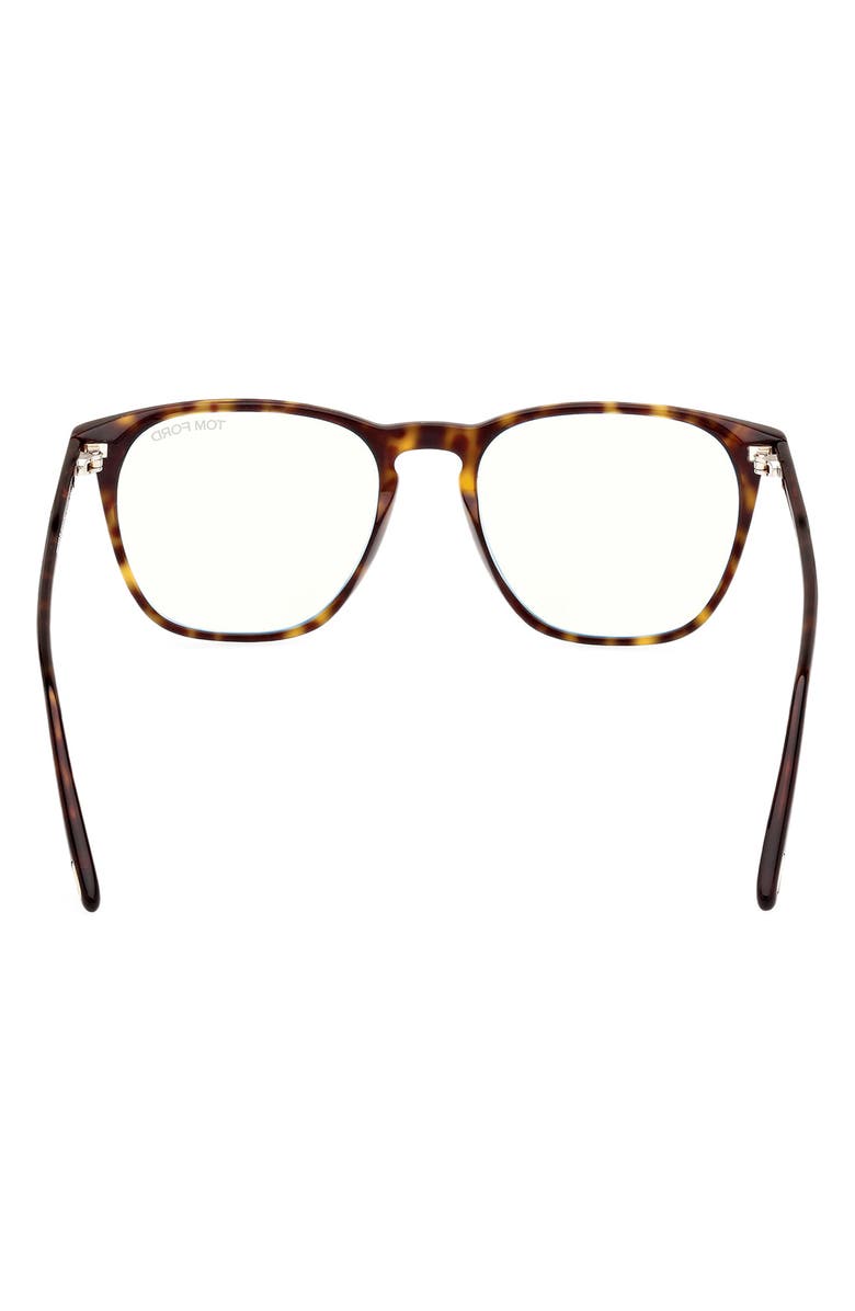 TOM FORD 52mm Round Blue Light Blocking Optical Glasses, Alternate, color, Havana Eco / T Logo