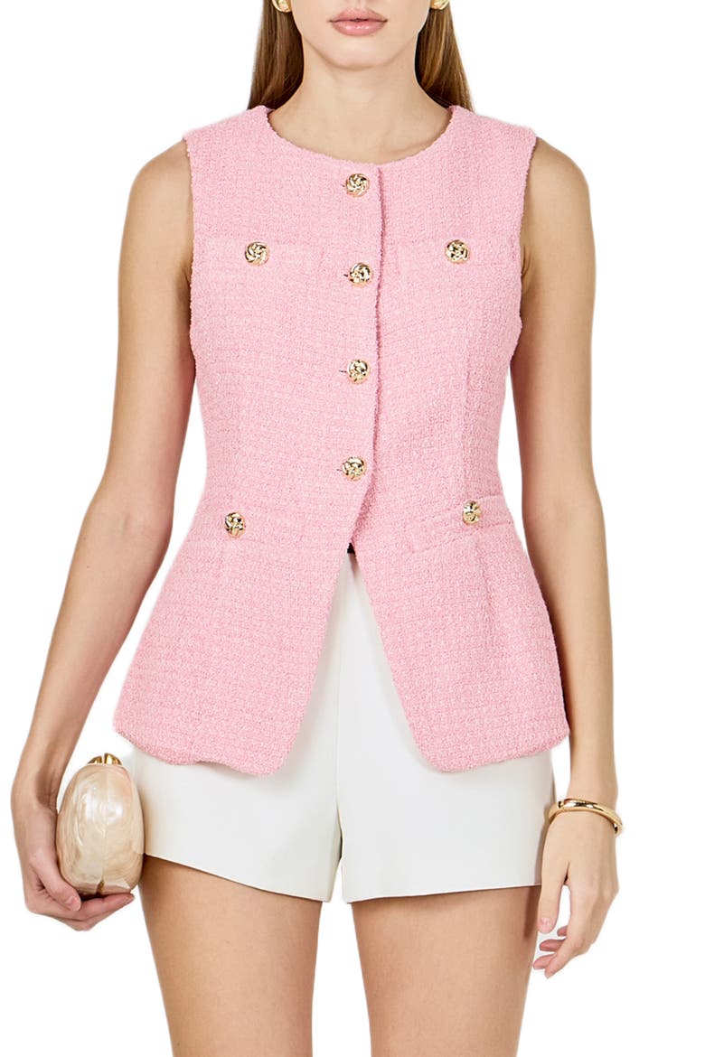 Longline Tweed Vest, Main, color, PINK
