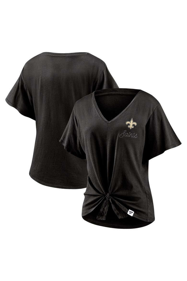 Women's Fanatics Branded Black New Orleans Saints Sport Resort Tie Front V-Neck T-Shirt, Main, color, BLACK