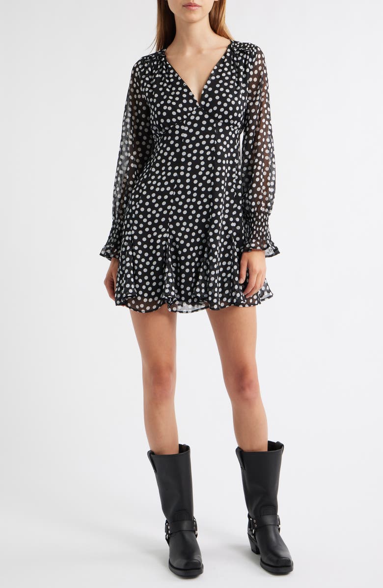 Topshop Polka Dot Long Sleeve Chiffon Minidress, Main, color,