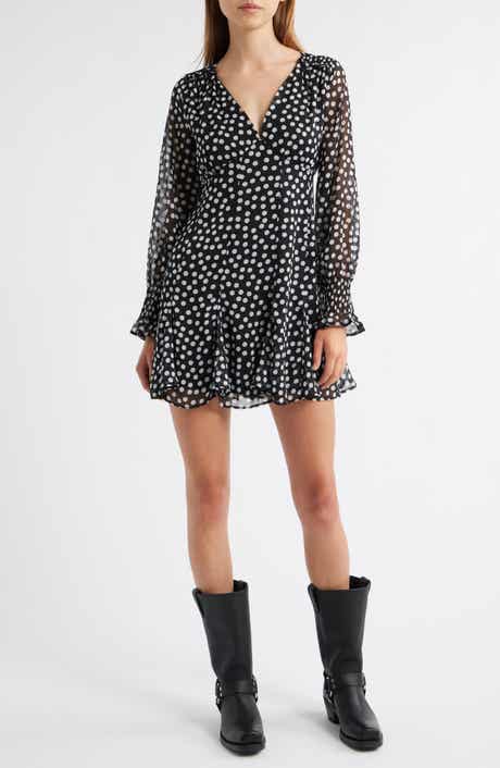 Topshop Polka Dot Long Sleeve Chiffon Minidress