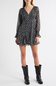 Topshop Polka Dot Long Sleeve Chiffon Minidress