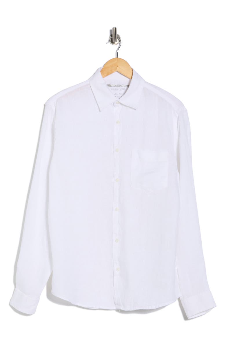 DENIM AND FLOWER Linen Button-Up Shirt, Main, color, White