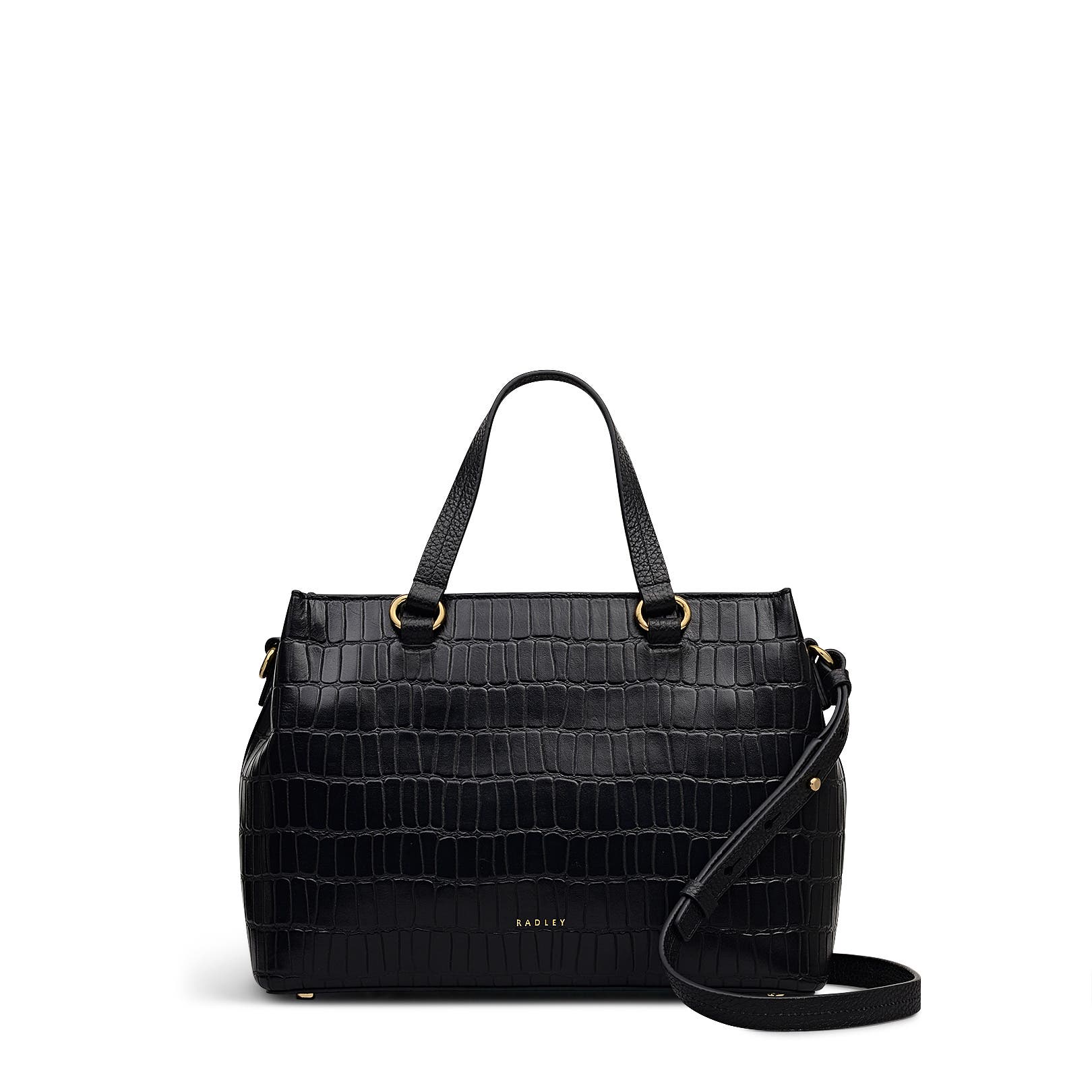 Radley Eltham Mews - Faux Croc Small Ziptop Satchel Bag, Main, color, Black
