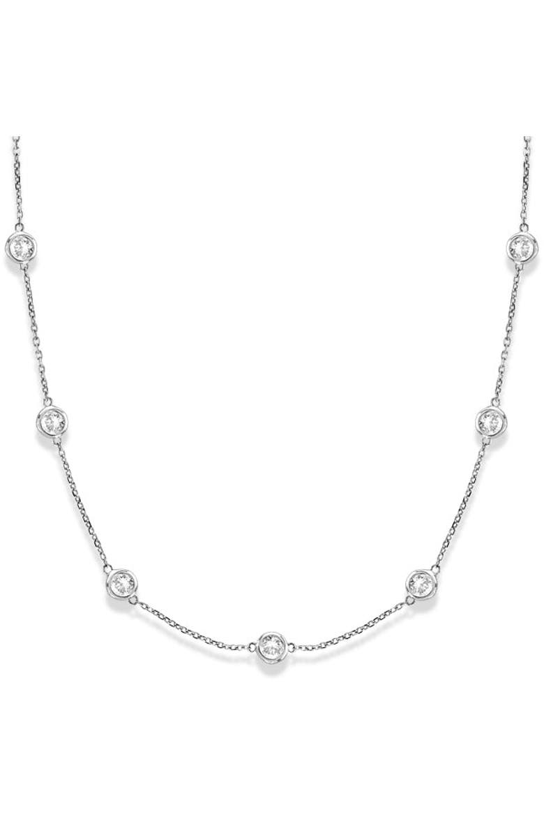 Natural Diamond Station Necklace Bezel-Set 14k(3.0ctw), Main, color, White Gold