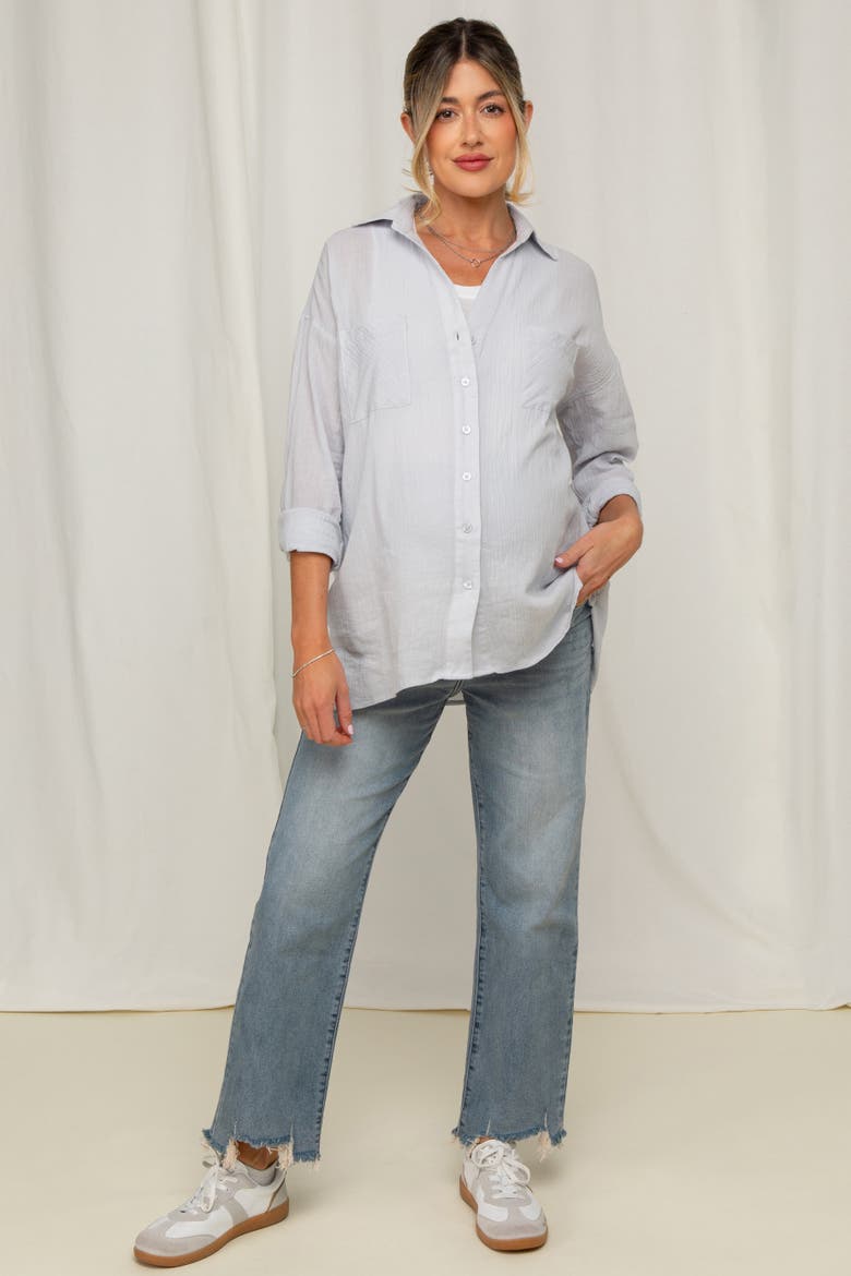 Fringe Hem Maternity Wide Leg Jeans, Main, color, Light Blue