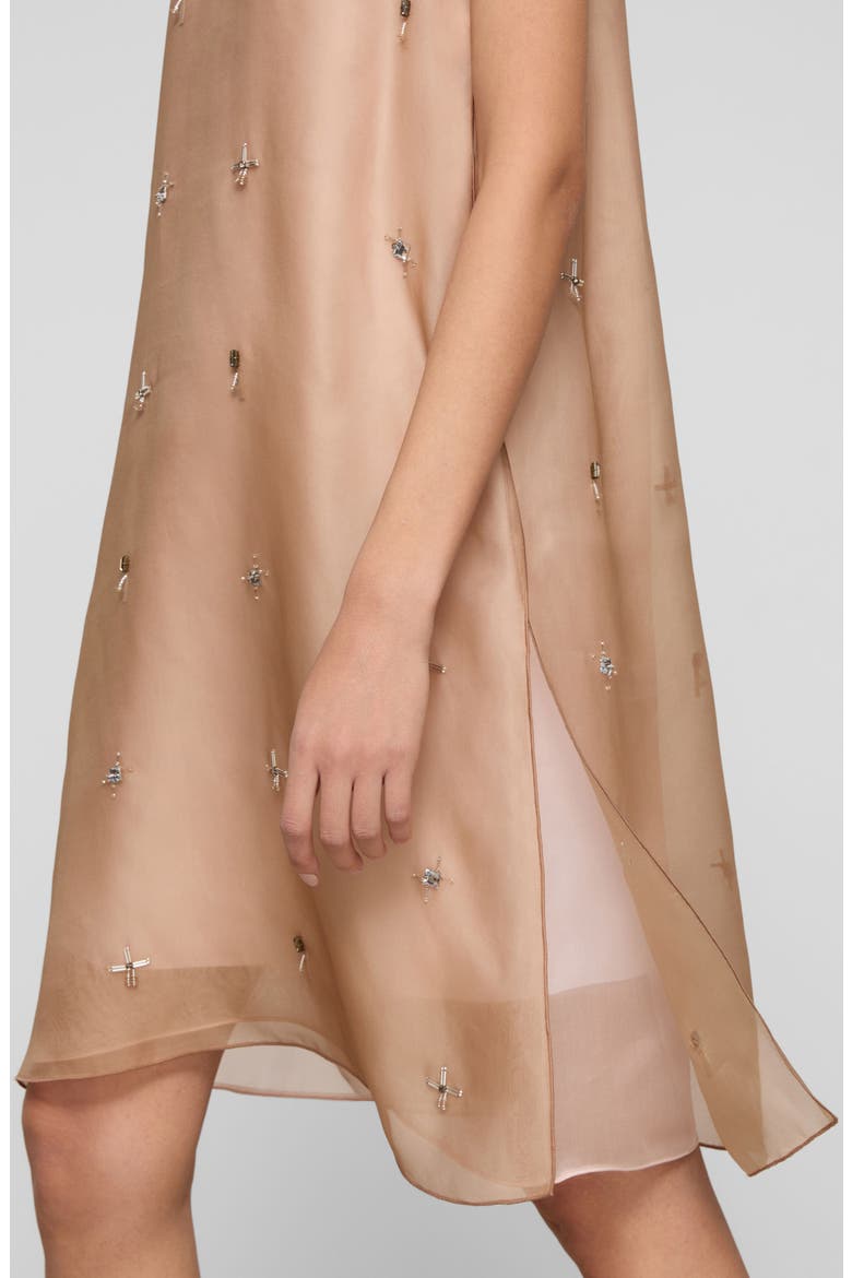 Hand Beaded Silk Organza Shift Dress, Alternate, color, BROWNSTONE