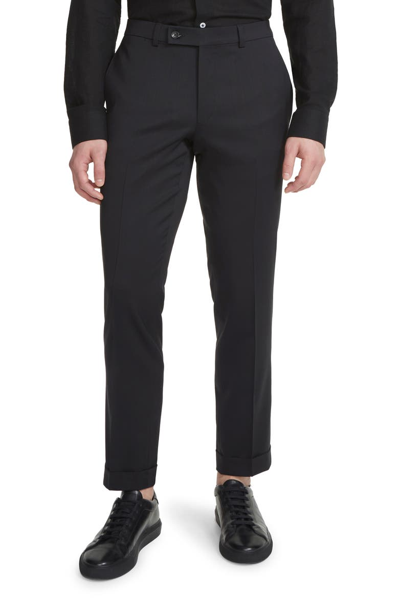 Payne Flat Front Wool Trousers, Main, color, BLACK