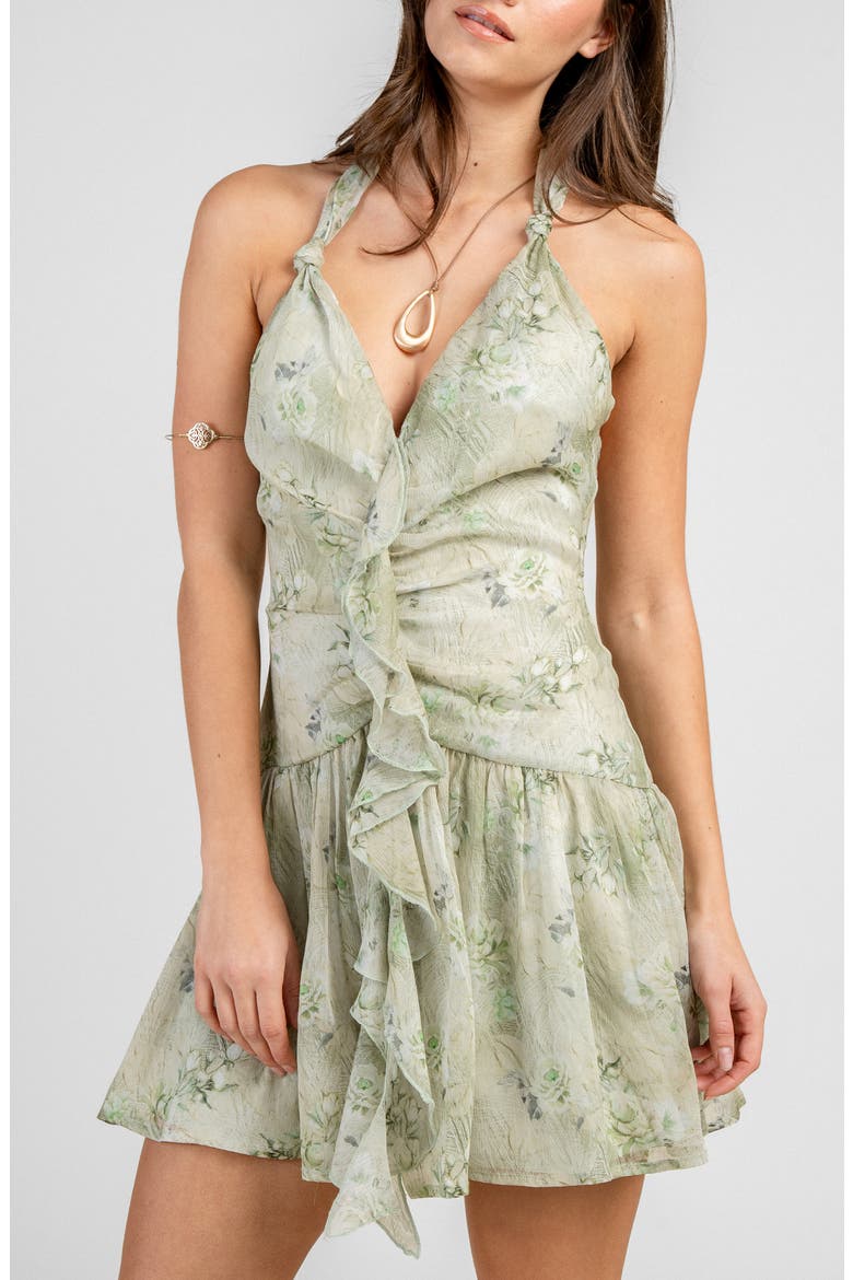 Halter Neck Mini Dress, Alternate, color, SAGE GREEN