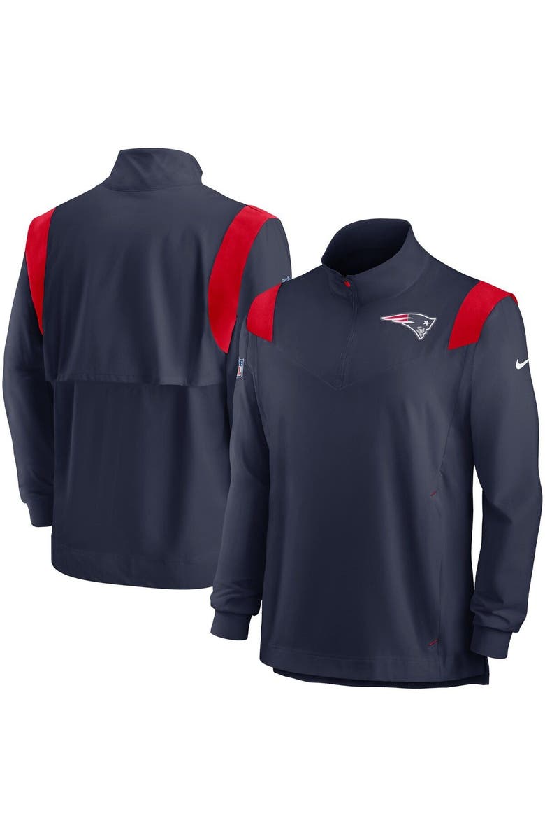 Nike Men's Nike Navy New England Patriots Sideline Coach Chevron Lockup Quarter-Zip Long Sleeve Top, Main, color, 