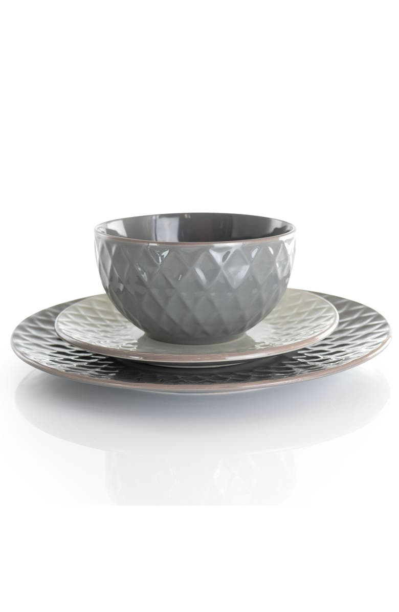 Elama Tahitian Diamond 16 Piece Stoneware Dinnerware Set, Alternate, color, White