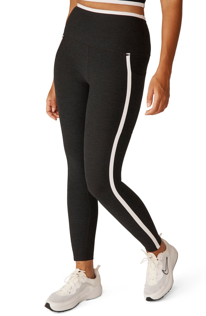 Beyond Yoga Out of Pocket Side Stripe High Waist Pocket Leggings, Alternate, color, Darkest Night/Cloud