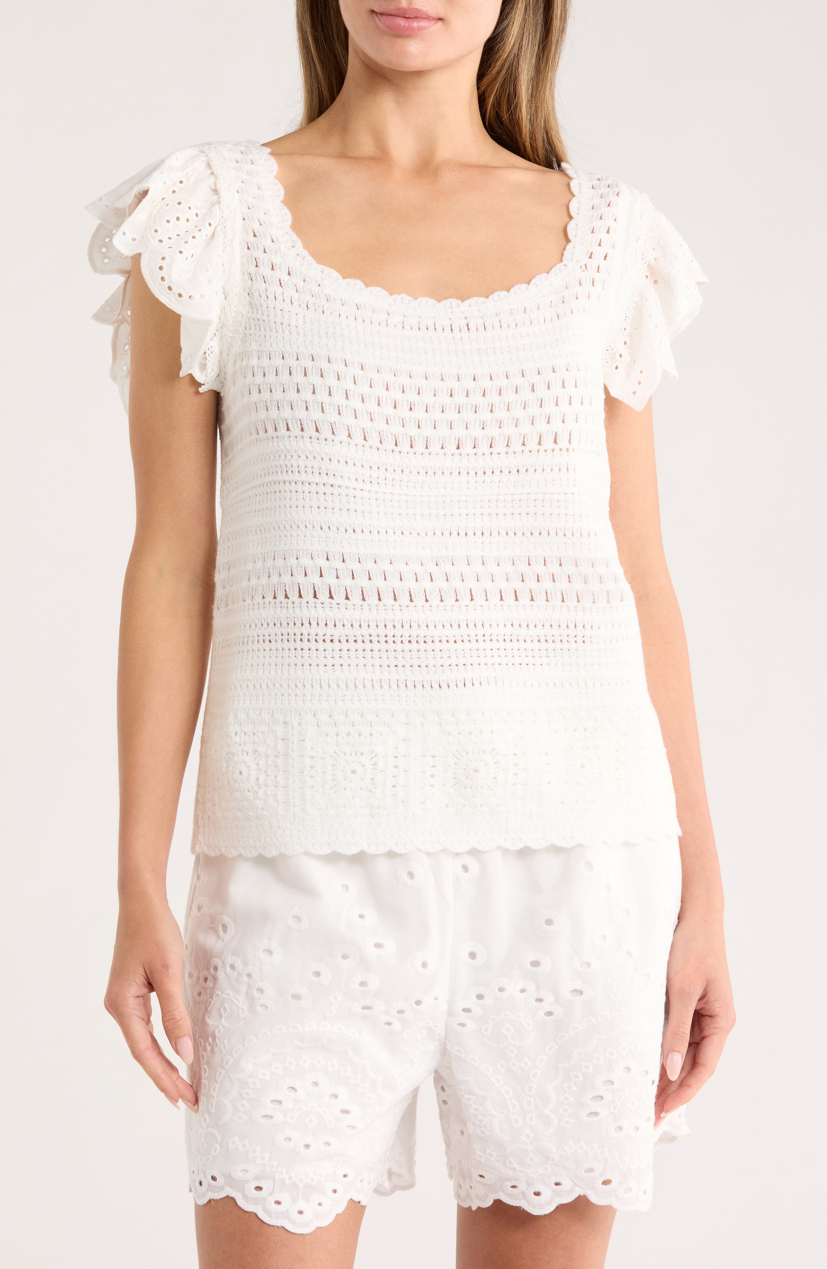 Nicole Miller Square Neck Crochet Sweater