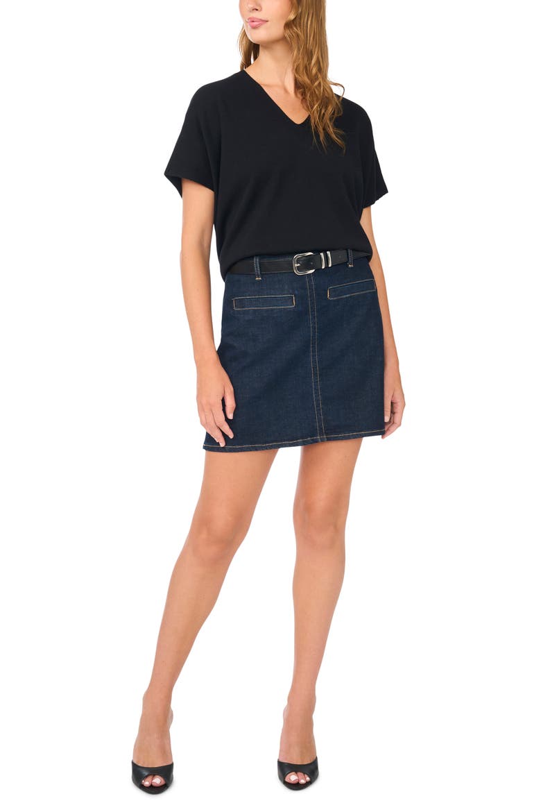 V-Neck Short Sleeve Boxy Sweater, Alternate, color, RICH BLACK