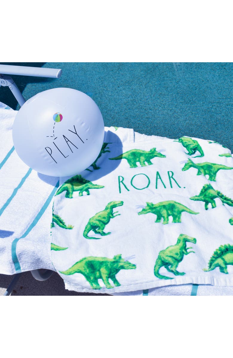 Rae Dunn Roar Kids Hooded Towel & 12 Inch Beach Ball Dinosaur, Alternate, color, Multicolored