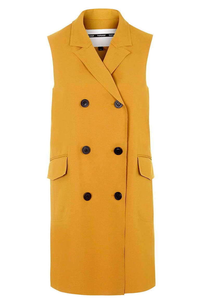 Sleeveless Double Breasted Jacket, Alternate, color, MUSTARD
