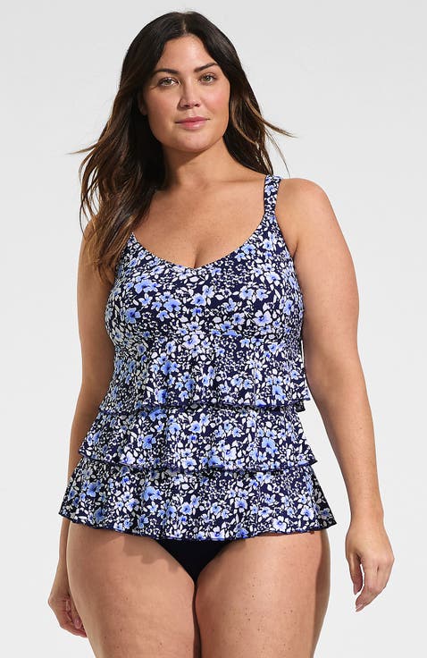 Plus Size Ruffle Fauxkini One Piece Swimsuit