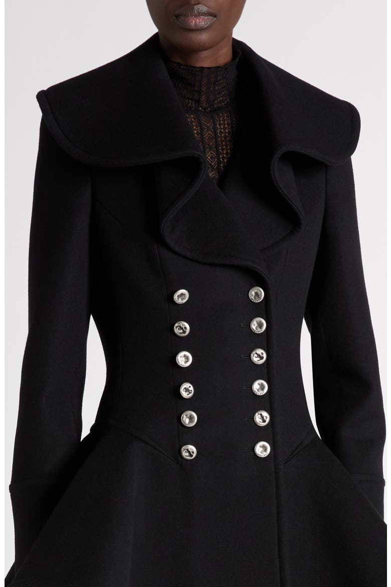 Ruffle Collar Wool Peplum Coat, Alternate, color, BLACK