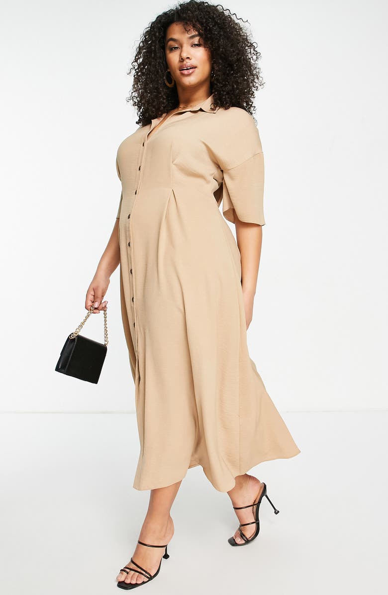 ASOS DESIGN Curve Button-Up Midi Dress, Alternate, color, 
