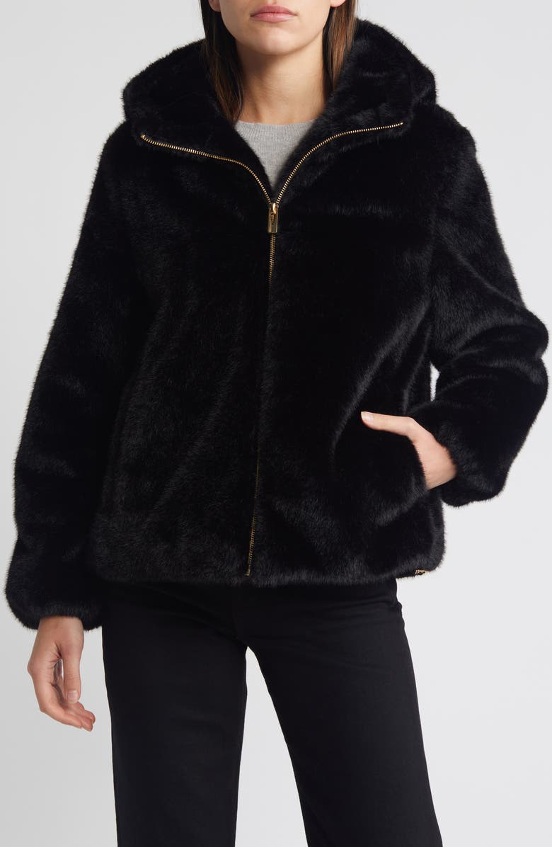 Via Spiga Hooded Faux Fur Jacket, Main, color,