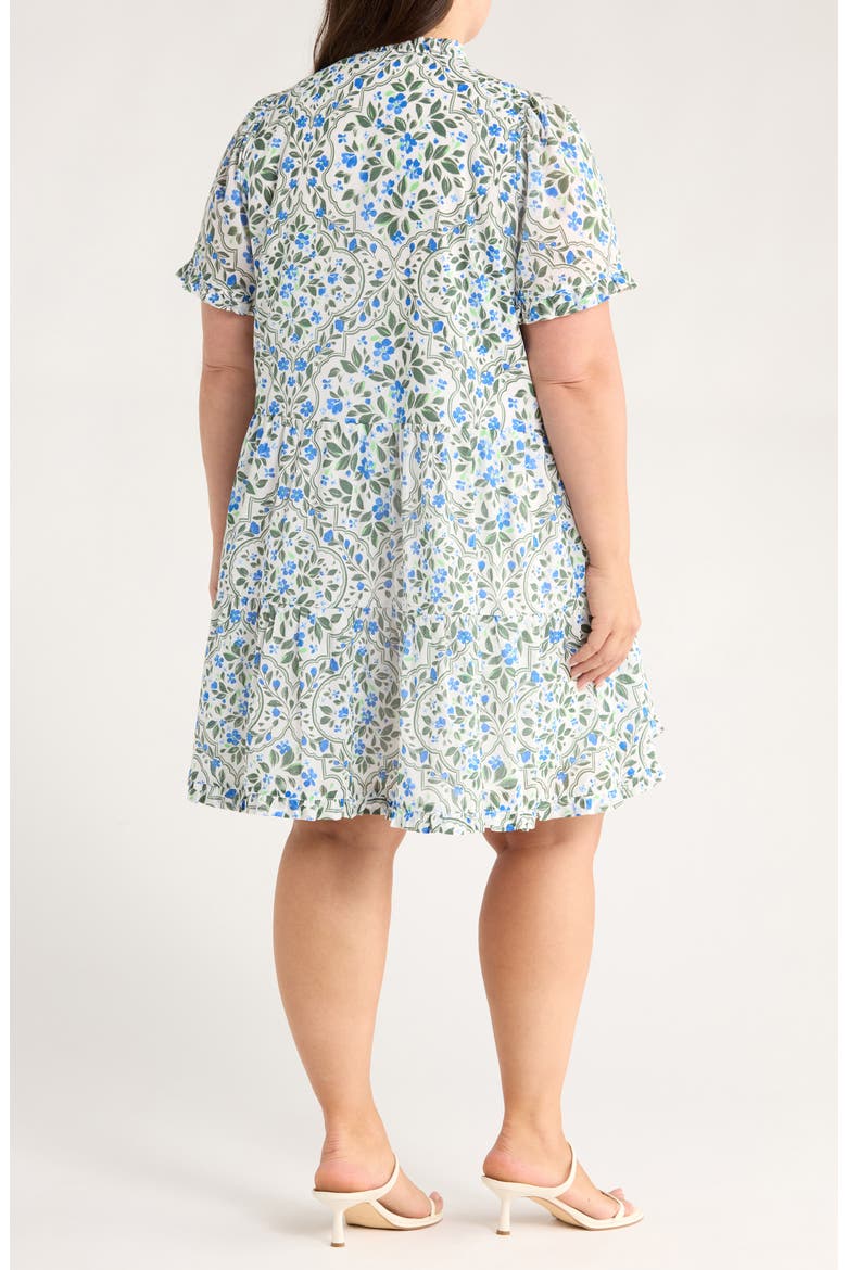 Kara Hilo Floral Tile Print Cotton Shift Dress, Alternate, color, WHITE/ BLUE/ GREEN