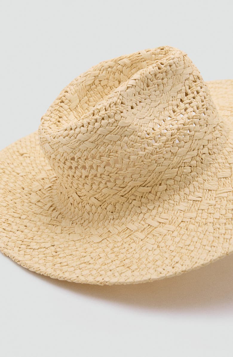 MANGO Openwork Wide Brim Straw Sun Hat, Alternate, color, Beige