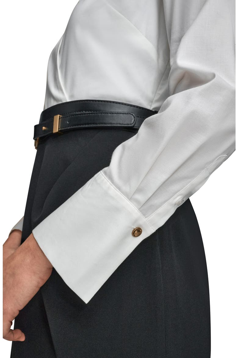 Belted Sateen Sheath Dress, Alternate, color, CREAM/BLACK