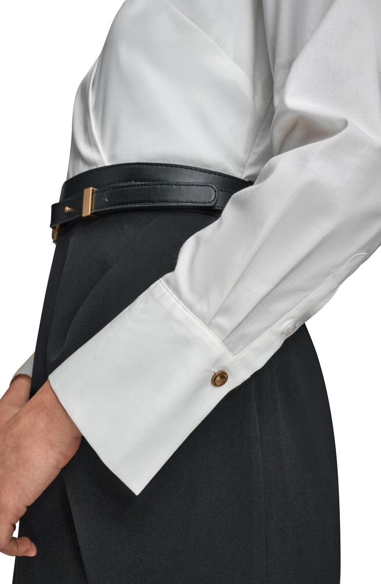 Donna Karan New York Belted Sateen Sheath Dress, Alternate, color, Cream/Black