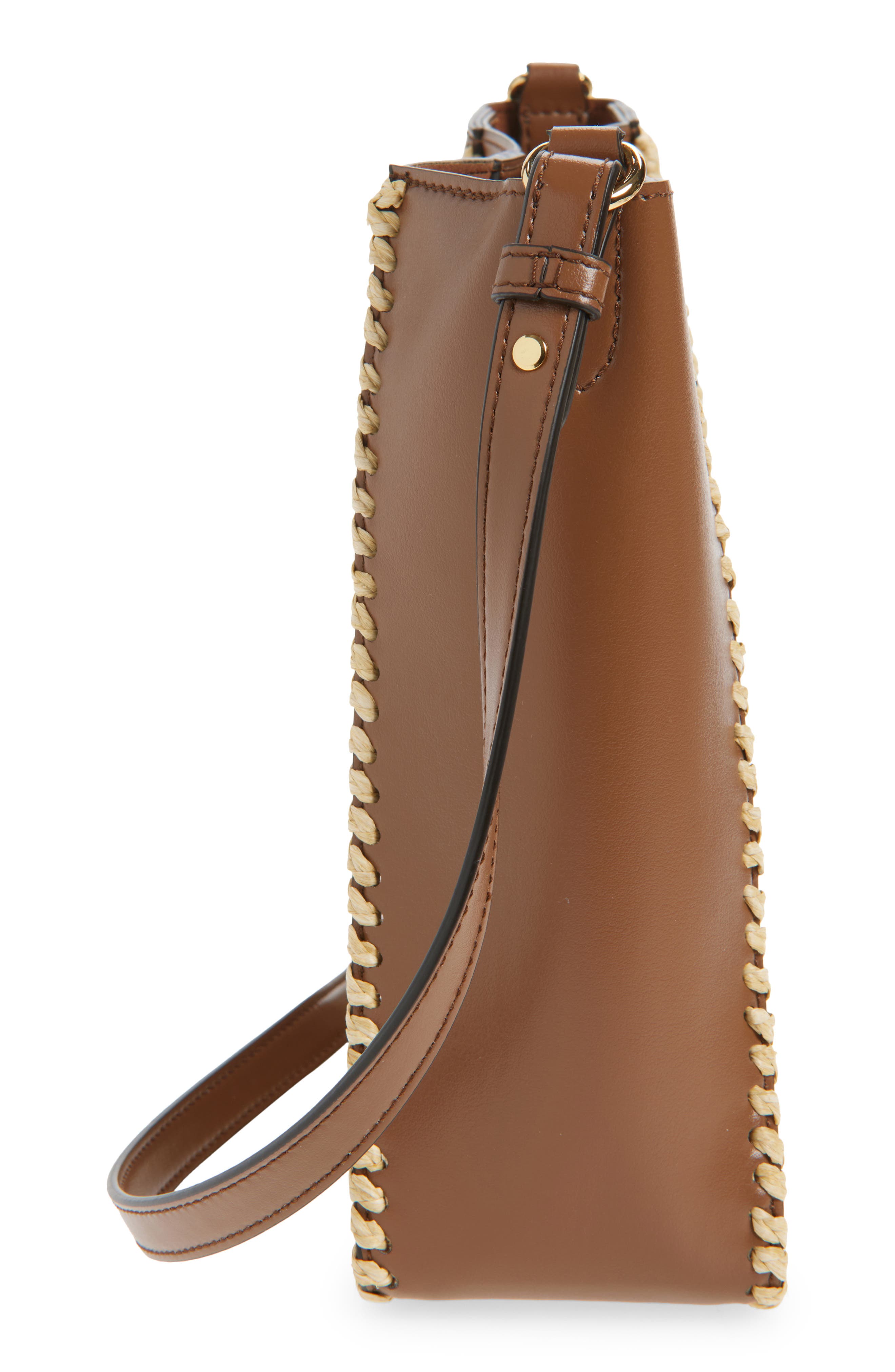 Stella McCartney Raffia Trim Crossbody Bag, Alternate, color, Tan