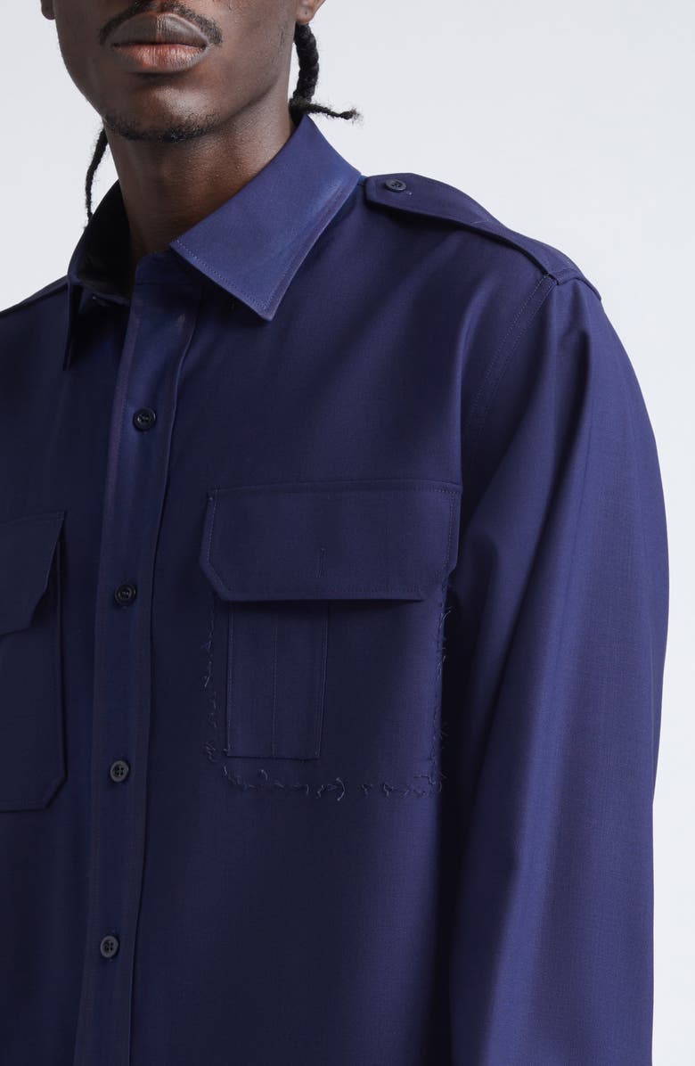 Maison Margiela Pressed to Death Wool Button-Up Shirt, Alternate, color, Navy