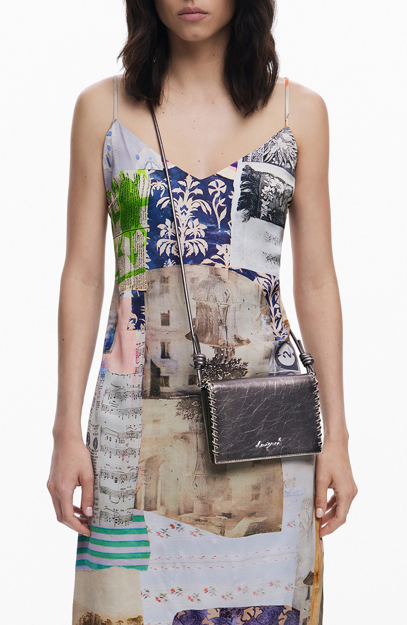 Desigual Metallic Faux Leather Crossbody Bag, Alternate, color, Silver