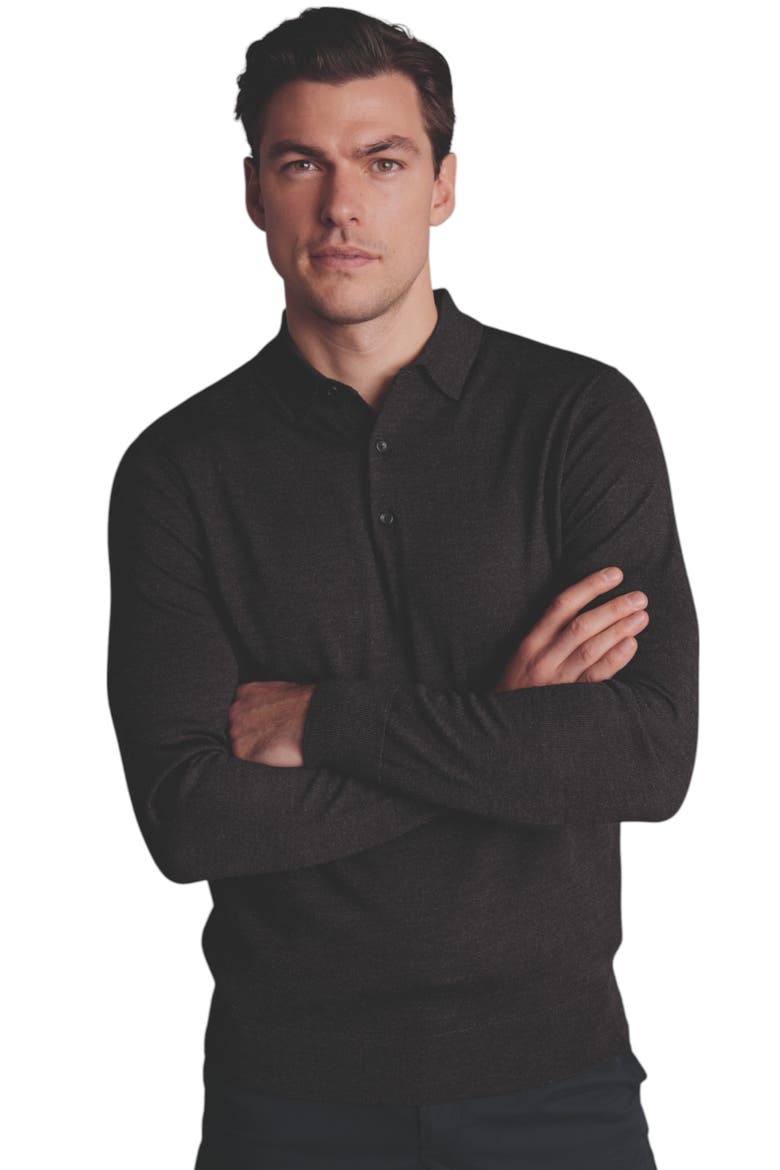 Merino Polo Long Sleeve Sweater, Alternate, color, Dark Charcoal